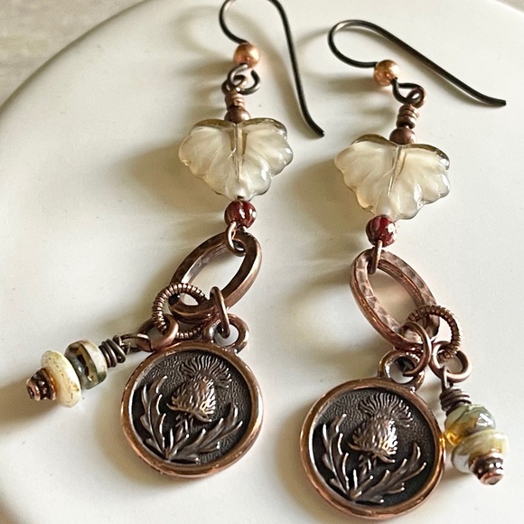 ARTISAN Earrings - “Thistle While You Work” in Copper - Picture 3 of 10